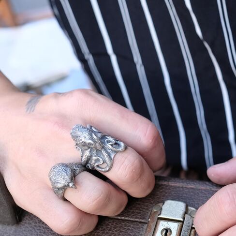 باي سيلفر ستون - خاتم الأخطبوط للرجال من الفضة، مجوهرات أنيقة لمحبي البحر in Kuwait