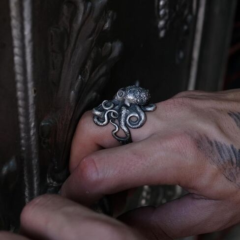 باي سيلفر ستون - خاتم الأخطبوط للرجال من الفضة، مجوهرات أنيقة لمحبي البحر in Kuwait