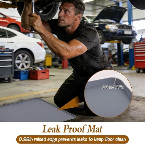 Under Car Oil Spill Mat Oil Drip Pan Garage Floor Mat Drip Tray Silicone Pad with Raised Edge Oil Drain Pan Catcher Automotive Tray Driveway Pad Liquid Leaks Non-Slip No Splatter for Floor Protector in Kuwait