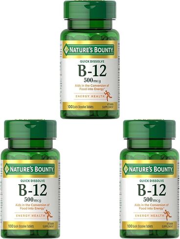 Nature's Bounty Vitamin B12, Supports Energy Metabolism and Nervous System Health, 500mcg, Tablets, 100 Ct (Pack of 2) in Saudi Arabia