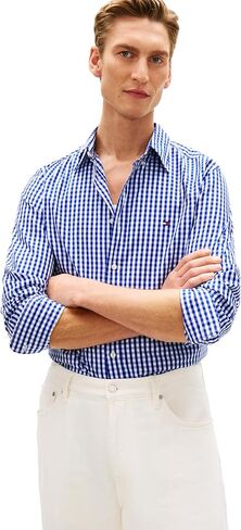 Tommy Hilfiger Men's Flex Poplin Gingham Regular Long Sleeve Shirts, Wedge Blue/Check Medium in Saudi Arabia