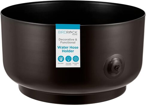 BIRDROCK HOME Decorative Footed Water Hose Holder Pot - Ground Garden Hose Box - Steel - Powdered Coated - Embossed - Steel Metal Hider - Outdoor or Indoor Use (Antique Bronze) in Saudi Arabia
