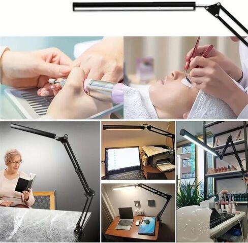 HDView LED Desk Lamp with Eye-Caring 3 Modes 10 Brightness, Adjustable Swing Arm Long Flexible Lamp for Office Workers and Students, USB Port in Kuwait