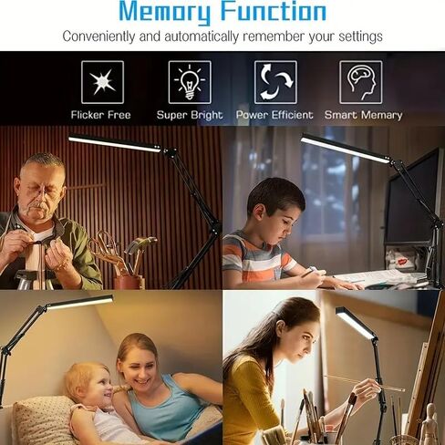 HDView LED Desk Lamp with Eye-Caring 3 Modes 10 Brightness, Adjustable Swing Arm Long Flexible Lamp for Office Workers and Students, USB Port in Kuwait