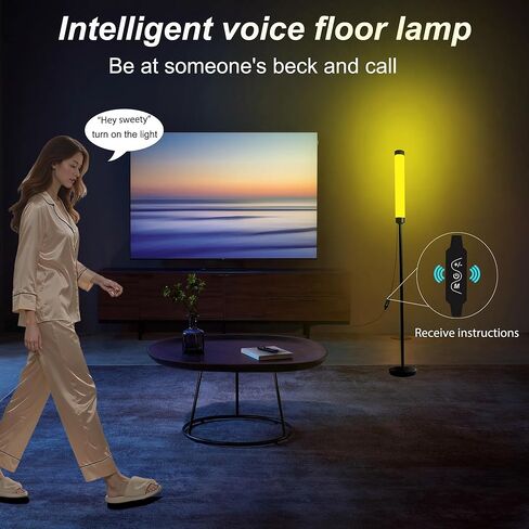 مصباح LED طويل القامة يعمل بالصوت، عمود درجة حرارة لون مخصص للبالغين والأطفال، غرفة نوم داخلية، غرفة معيشة منزلية، مكتب (تحكم صوتي أسود) in Kuwait