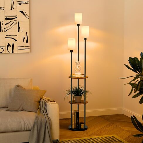مصباح أرضي مع أرفف، مصباح أرضي ريفي مع ظلال من الكتان، 3 مصابيح قائمة مع طاولة، مصباح رف طويل 71 بوصة مع 3 مصابيح، مفتاح قدم، لغرفة المعيشة، غرفة النوم، المكتب in Kuwait
