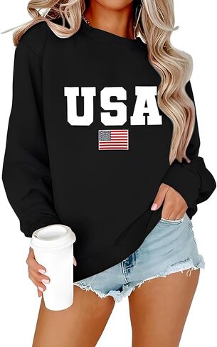 Womens USA Sweatshirt Crewneck American Flag Sweater Long Sleeve Usa Shirt Pullover 4th of July T Shirt Outfits in Saudi Arabia