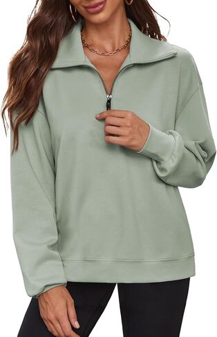 BAISHENGGT Women's Sweatshirts Half Zip Long Sleeve Quarter Zipper Pullover Side Slit Fashion Clothing Fall Outfits in Kuwait