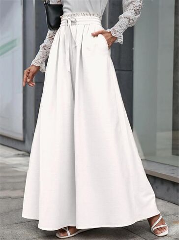 Women's Casual Pants High Waist Adjustable Knot Wide Leg Loose Trousers in Saudi Arabia