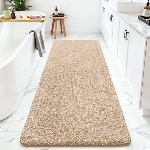 سجاد حمام ISEAU بمقاس 24 × 60، سجادة حمام كبيرة من الألياف الدقيقة فائقة الامتصاص، سجادة دش طويلة غير قابلة للانزلاق مع دعامة من المطاط اللدن حراريًا، سجادة حمام قطيفة سميكة قابلة للغسل في الغسالة للحمامات، جملي فاتح/أبيض in Kuwait
