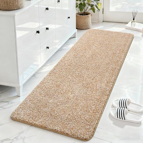 سجاد حمام ISEAU بمقاس 24 × 60، سجادة حمام كبيرة من الألياف الدقيقة فائقة الامتصاص، سجادة دش طويلة غير قابلة للانزلاق مع دعامة من المطاط اللدن حراريًا، سجادة حمام قطيفة سميكة قابلة للغسل في الغسالة للحمامات، جملي فاتح/أبيض in Kuwait