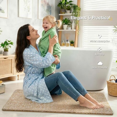 سجاد حمام ISEAU بمقاس 24 × 60، سجادة حمام كبيرة من الألياف الدقيقة فائقة الامتصاص، سجادة دش طويلة غير قابلة للانزلاق مع دعامة من المطاط اللدن حراريًا، سجادة حمام قطيفة سميكة قابلة للغسل في الغسالة للحمامات، جملي فاتح/أبيض in Kuwait