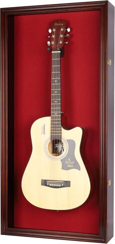 DisplayGifts 42" Acoustic Guitar Frame Display Case Shadow Box Lockable Wall Mountable Cabinet Black Felt Black Finish in Saudi Arabia