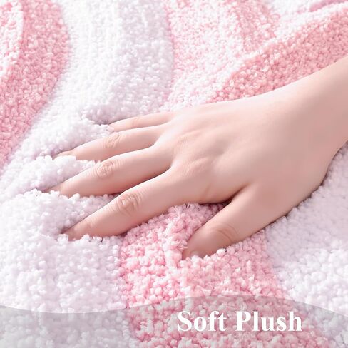 سجاد حمام لطيف وردي وأبيض من QJHOMO، سجادة حمام غير قابلة للانزلاق، ديكور حمام جمالي حديث، سجادة حمام مخططة هندسية، سجادة أرضية منفوشة، سجادة سميكة من الألياف الدقيقة قابلة للغسل في الغسالة (18 × 26 بوصة) in Kuwait