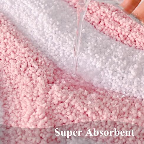 سجاد حمام لطيف وردي وأبيض من QJHOMO، سجادة حمام غير قابلة للانزلاق، ديكور حمام جمالي حديث، سجادة حمام مخططة هندسية، سجادة أرضية منفوشة، سجادة سميكة من الألياف الدقيقة قابلة للغسل في الغسالة (18 × 26 بوصة) in Kuwait