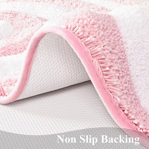 سجاد حمام لطيف وردي وأبيض من QJHOMO، سجادة حمام غير قابلة للانزلاق، ديكور حمام جمالي حديث، سجادة حمام مخططة هندسية، سجادة أرضية منفوشة، سجادة سميكة من الألياف الدقيقة قابلة للغسل في الغسالة (18 × 26 بوصة) in Kuwait