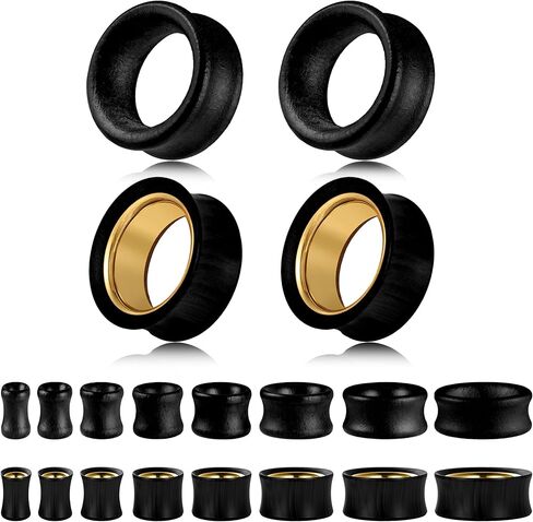 2 Pairs Hollow Vintage Natural Black Sandalwood/Stainless Steel Ear Tunnel Plugs Stretcher Gauges Saddle Double Flared Plugs and Tunnels Piercing Wooden Body Jewelry in Saudi Arabia