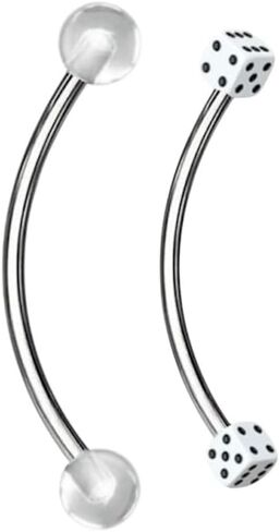 Pair Snake Eyes Tongue Rings – 16G Curved Barbells with Dice or Classic Ball Acrylic Ends – Surgical Steel Shaft – Red, Pink, Light Blue, or White in Saudi Arabia