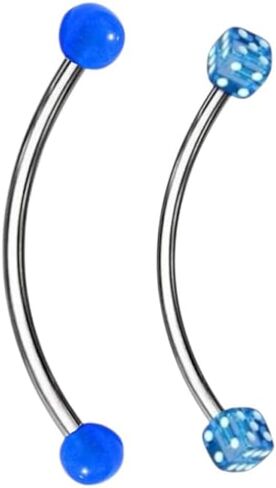 Pair Snake Eyes Tongue Rings – 16G Curved Barbells with Dice or Classic Ball Acrylic Ends – Surgical Steel Shaft – Red, Pink, Light Blue, or White in Saudi Arabia
