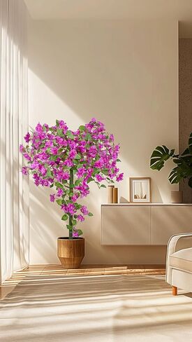 مجموعتان من شجرة الجهنمية الاصطناعية بطول 4 أقدام مع ارتفاع أرضي، زهور أرجوانية مزهرة للشرفة الخارجية، مكتب المنزل الداخلي، ديكور الحديقة والفناء (48 بوصة كبير) in Kuwait