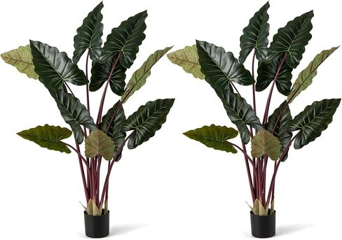 Goplus Artificial Rainbow Taro Tree, 63" Tall Fake Pre-Potted Plant w/ 11 Faux Leaves, Bendable Stems, Indoor Modern Decorative House Plant for Home Office Porch in Saudi Arabia