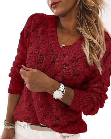 Women's V Neck Long Sleeve Pullover Sweater Lightweight Knit Sweaters Novelty Sweaters in Saudi Arabia