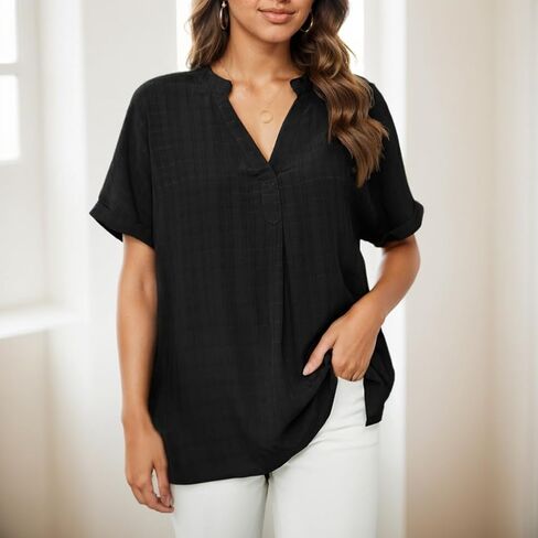 Women V Neck Solid Color Loose Fit Casual Pullover Top in Saudi Arabia
