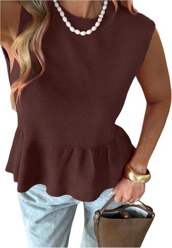 GORGLITTER Women's Ruffle Hem Sweater Vest Sleeveless Crew Neck Knit Pullover Tank Tops in Saudi Arabia