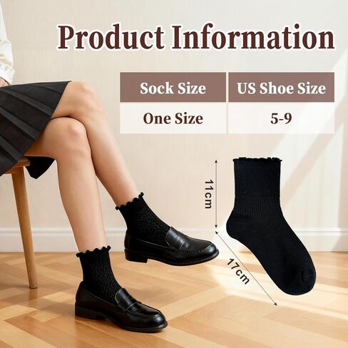 BIOAUM جوارب مكشكشة للنساء، 6 أزواج من الجوارب القطنية اللطيفة للنساء، جوارب كاحل نسائية مكشكشة، ناعمة قابلة للتنفس، مقاس 5-9 in Kuwait