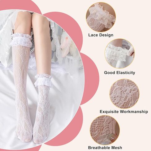4 أزواج من الجوارب النسائية الدانتيل للكاحل، جوارب شبكية مثيرة من الدانتيل، جوارب لوليتا للنساء من الدانتيل المكشكش لجميع أنواع الحفلات وحفلات الشاي تتماشى مع جميع أنواع الأحذية in Kuwait