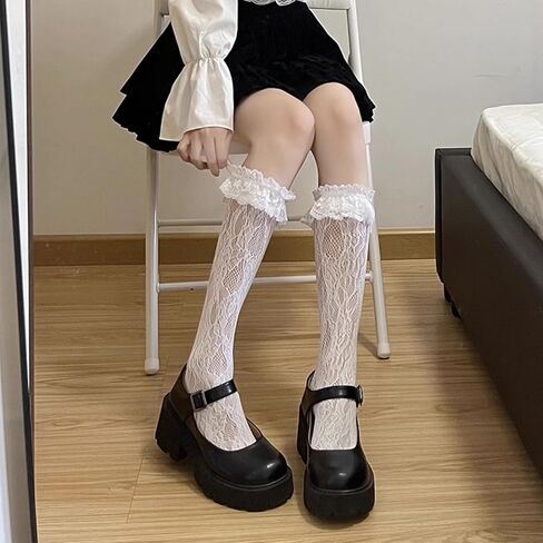 4 أزواج من الجوارب النسائية الدانتيل للكاحل، جوارب شبكية مثيرة من الدانتيل، جوارب لوليتا للنساء من الدانتيل المكشكش لجميع أنواع الحفلات وحفلات الشاي تتماشى مع جميع أنواع الأحذية in Kuwait