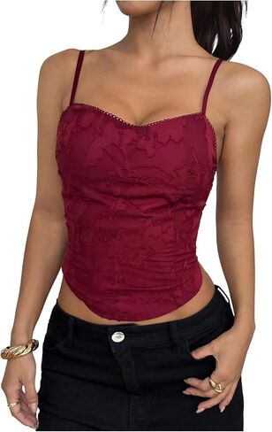SOLY HUX Women's Floral Camisole Tops Lace Up Tie Back Spaghetti Strap Y2k Going Out Crop Top in Saudi Arabia