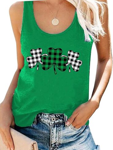 قمصان بدون أكمام للسيدات لعيد القديس باتريك، قميص Lucky Shamrock Clover أخضر بدون أكمام in Kuwait
