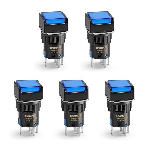 Baomain 16mm زر التبديل لحظة غطاء مربع LED مصباح الضوء الأزرق DC 12V SPDT 5 دبوس 5 حزمة in Saudi Arabia