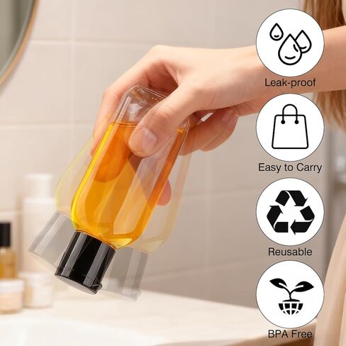 زجاجات السفر لمستحضرات التجميل، حاويات الضغط الفارغة الخالية من مادة BPA، 6 عبوات من زجاجات الضغط القابلة لإعادة الملء بوزن 1.69 أونصة، حاويات شامبو بلاستيكية صغيرة مقاومة للتسرب مع ملصقات in Kuwait