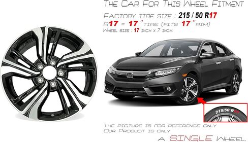 New Single 17" 17x7 Inch Wheel for 2016–2021 Honda Civic | OEM Design Replacement Alloy Rim | Machined Black | Direct Fit - OE Stock Specs | 64099 in Kuwait