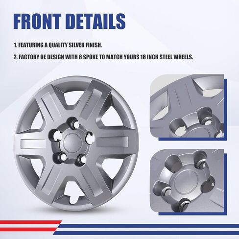 16 Inch Hubcaps Set of 4 Silver Lacquer Wheel Rims Cover for Dodge Grand Caravan 08-16,ABS & PC Material Wheel Tire Cover Bolt On Installation Automotive Accessories for Chrysler Town & Country 08-10 in Saudi Arabia