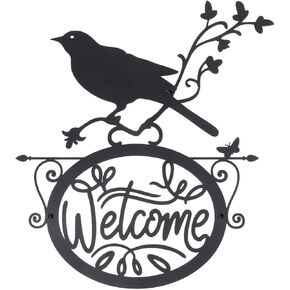 AIM & GGKK Welcome Sign Wall Decor - Black Metal Welcome Wall Art with Bird and Floral Design, Vintage Front Door Decoration for Porch, Entryway in Kuwait