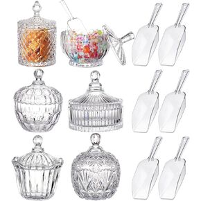 6 Sets Glass Apothecary Jars with Lids and Scoops 3 Styles Clear Candy Jars with Lids for Candy Buffets Candy Display Containers Bath Salt Container for Cookie Crafts Bathroom Kitchen Storage in Kuwait