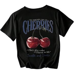 SweatyRocks Women's Lemon Graphic Short Sleeve T Shirts Letter Print Round Neck Summer Casual Tees in Kuwait