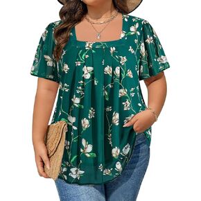 Amrto بلوزات مقاس كبير للنساء بلوزات شيفون برقبة مربعة وأكمام قصيرة للخريف والصيف كاجوال للأعمال العصرية (XL-5XL) in Kuwait