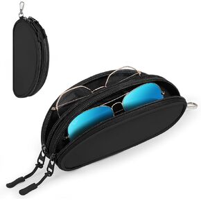 MoKo Double Eyeglass Case, Soft Sunglasses Pouch with Metal Clip & Zipper, Portable Travel Dual Glasses Case for Men Women in Kuwait