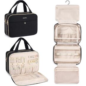 Hanke Hanging Travel Toiletry Bag for Women with Jewelry Organizer Compartment, Travel Essentials Toiletries and Makeup Bag, Water-Resistant & Stain-Resistant with Trolley Strap (Apricot) in Kuwait