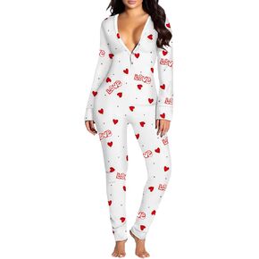 ICNGLKSND Women's Jumpsuit One Piece Pajamas V Neck Long Sleeve Bodycon Bodysuit Romper Sleepwear in Kuwait