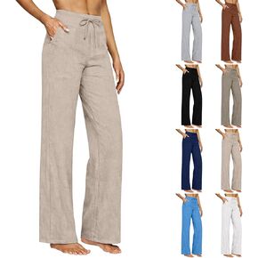 Linen Pants Women 2026 Summer Casual High Waist Straight Leg Trousers Lightweight Loose Plus Size Pant with Pockets in Kuwait