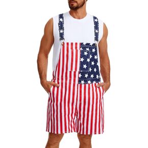 ملابس رجالي العلم الأمريكي من قماش الدنيم بأشرطة قابلة للتعديل في الرابع من يوليو، شورت مريلة رومبير in Kuwait