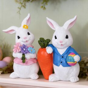 Easter Decorations 2 PCS Spring Decor Bunny Easter Decor Home Rabbit Mantle Easter Basket Stuffers Essentials Carrot Eggs Flower Centerpiece Figurines Gifts in Kuwait