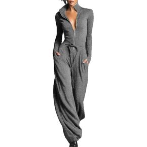 Molilove Womens Long Sleeve Jumpsuit Zipper Jacket Baggy Pants Outfits Casual Fall Overall Cargo Jumpsuit Going Out Outfits in Kuwait