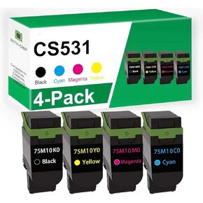 خرطوشة حبر CS531 CX532 ذات إنتاجية قياسية 75M10K0 75M10C0 75M10M0 75M10Y0 بديلة لطابعة Lexmark CS531dw، CS632dwe، CX532adwe، CX635adwe | 3000-2000 صفحة | 4 عبوات مع شريحة ذكية in Kuwait
