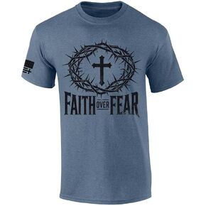 Trenz Shirt Company Mens Christian Tshirt Faith Over Fear Cross with Crown of Thorns Jesus Short Sleeve T-Shirt in Kuwait